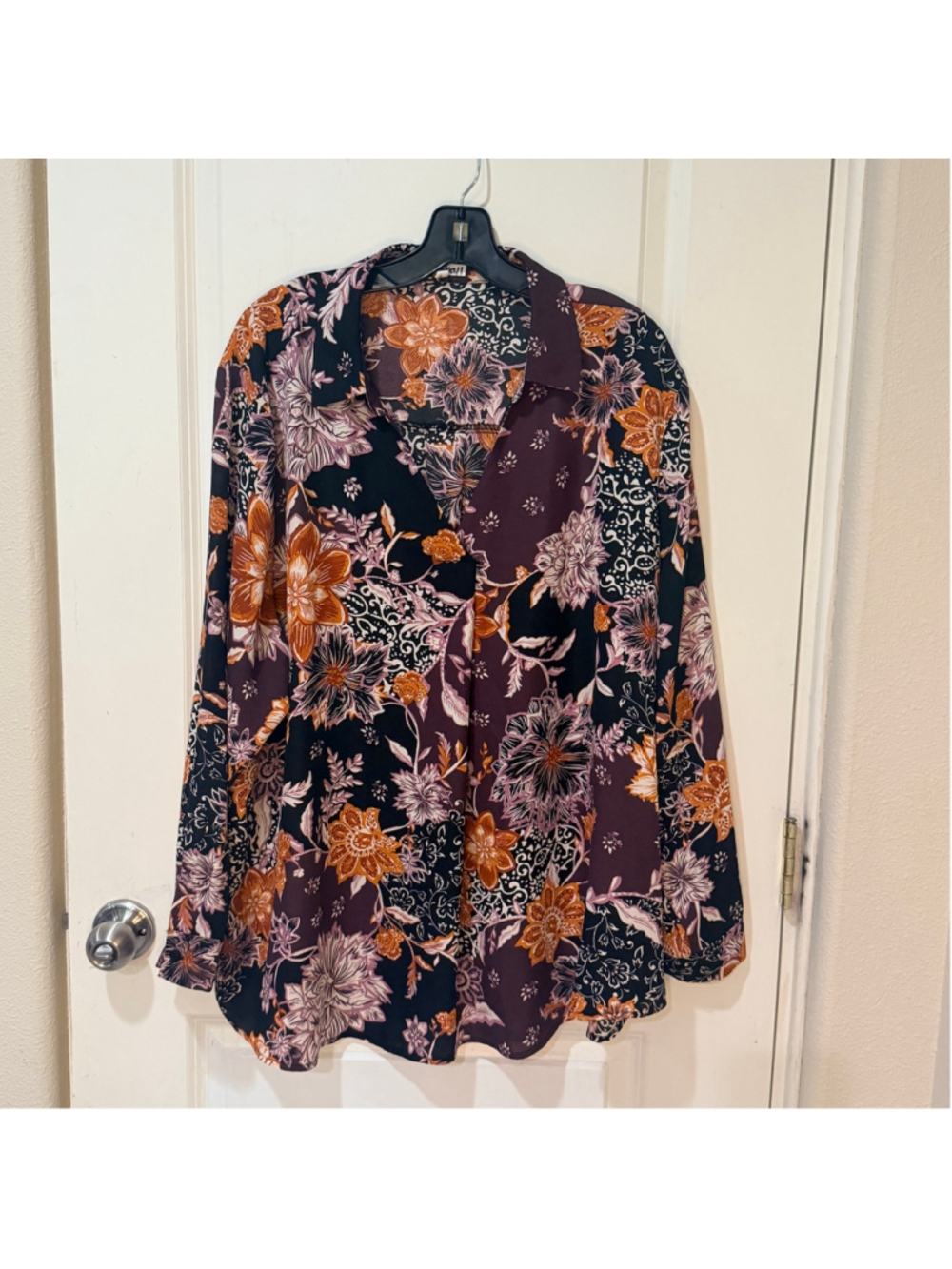 Maurices 3X Floral Blouse Button Front Long Sleeve Purple Boho Top - a1 - Picture 1 of 7